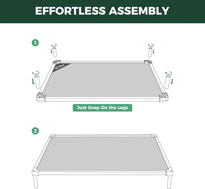 FXW TitanNest Chew-Proof Elevated Dog Bed, Raised Cot for Indoor/Outdoor/Camping Use, Durable & Waterproof Cooling Pet Bed for Large Dogs, 50.0" L x 31.0" W x 7.3" H, Black
