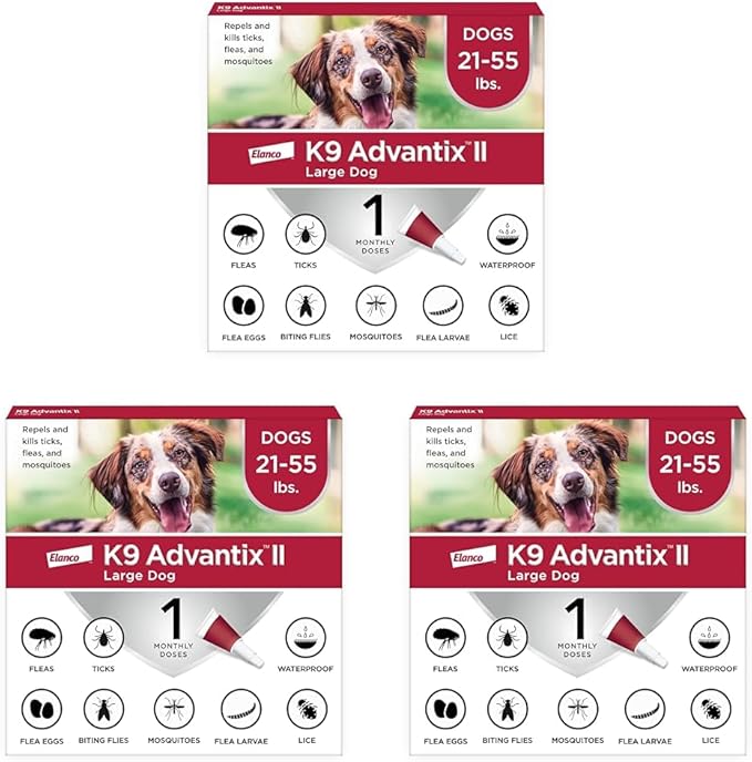 K9 Advantix II Large Dog Vet-Recommended Flea, Tick & Mosquito Treatment & Prevention | Dogs 21-55 lbs. | 1-Mo Supply (Pack of 3)