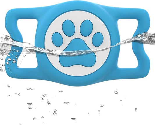 IP68 Waterpoof Dog Airtag Holder, Stretchy Silicone Full Body Covered Apple Air Tag Holder for Dog Cat Collar Fit All Width Collar (Blue, 1 Pack)