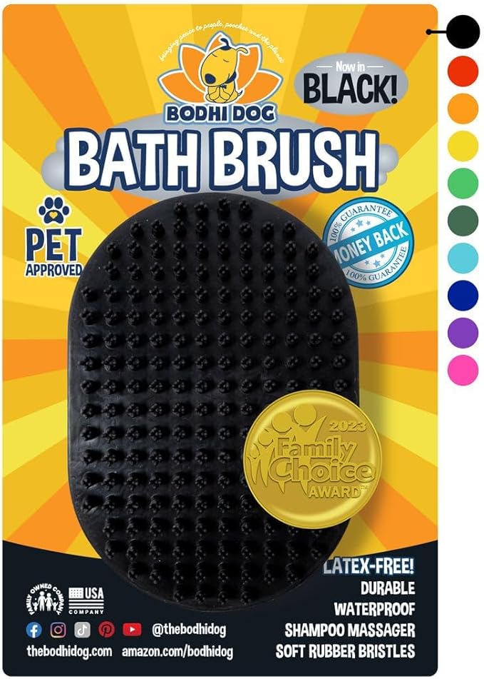 Bodhi Dog Shampoo Brush - Pet Grooming & Bath Supplies for Dogs and Cats - Bath Brush for Long & Short Hair - Premium Scrubber for Shower, Bathing & Massage (One Pack, Black)