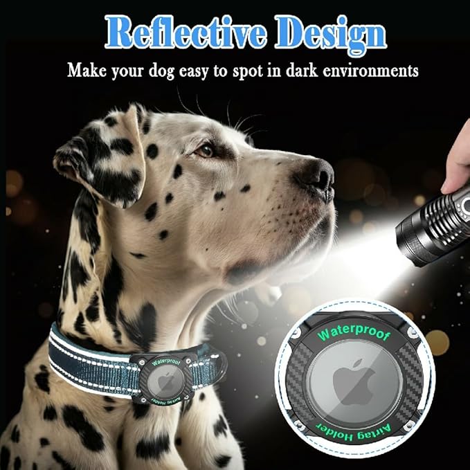 Upgraded AirTag Dog Collar, IP68 Waterproof Dog Collar with Apple Air Tag Holder, Reflective Adjustable Heavy Duty Dog Collars with Soft Padded for Small, Medium and Large Dogs,Blue, M