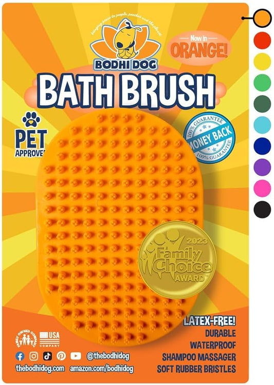 Bodhi Dog Shampoo Brush - Pet Grooming & Bath Supplies for Dogs and Cats - Bath Brush for Long & Short Hair - Premium Scrubber for Shower, Bathing & Massage (One Pack, Orange)