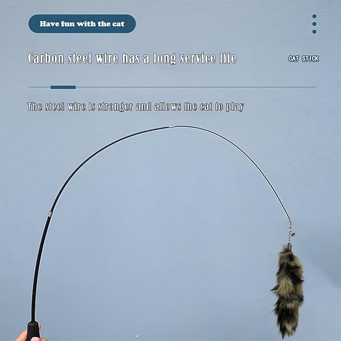 Interactive Cat Wand Toy with Cat Dancer, Retractable Feather Fox Tail Teaser for Indoor Cats, Enrichment Play Kittens to Senior Cats(Moon Grey)