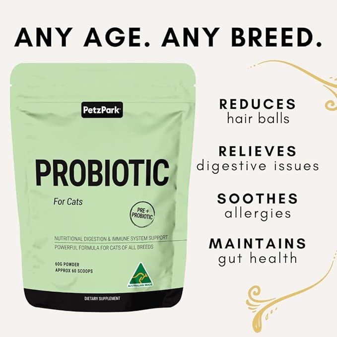 Probiotic for Cats & Kittens - Cat Probiotic Powder for Hairball Prevention, Digestive Support, Immune Health, Prebiotics, and Diarrhea Relief - Suitable for Indoor Cats & Kittens - 60 Scoops
