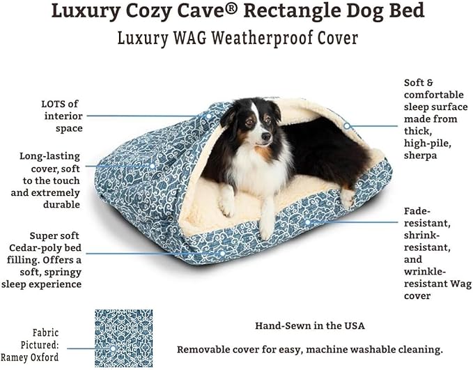 Snoozer Luxury Rectangle Cozy Cave Dog Bed - Indoor Dog Bed with Cover Cave, Covered Calming Burrow for Large Sized Pets with Blanket Attached, Enclosed, Washable - XL, Barkely Black Diamond