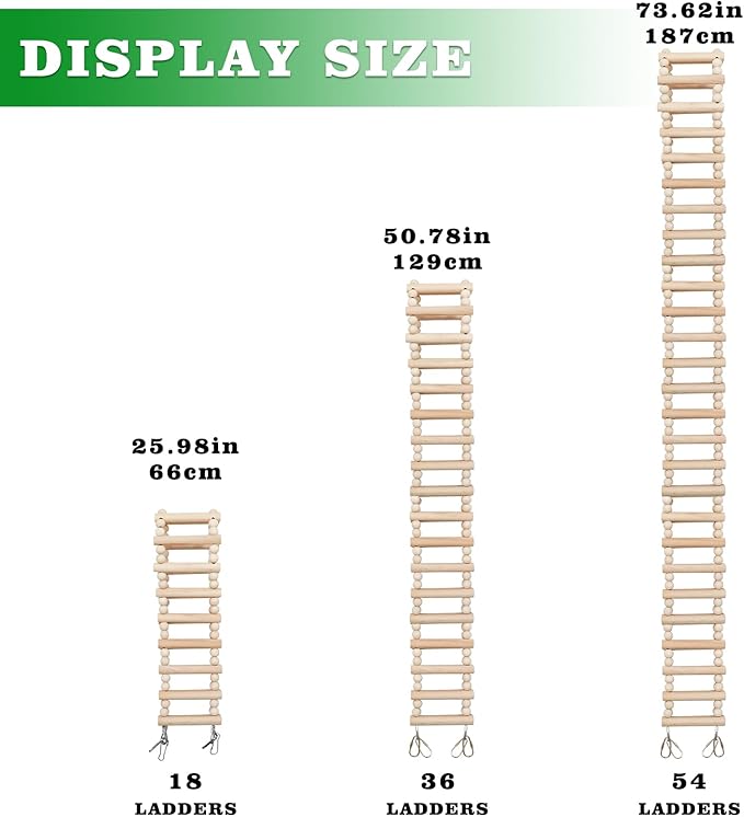 Rat Ladder Bridge Toy, Rat Climbing Toys, Natural Wooden Hamster Ladder Bridge Toy, Cage Accessories for Bird Parrot Cockatiel Sugar Gliders - 36 Steps - 50.78 x 3.14 Inch