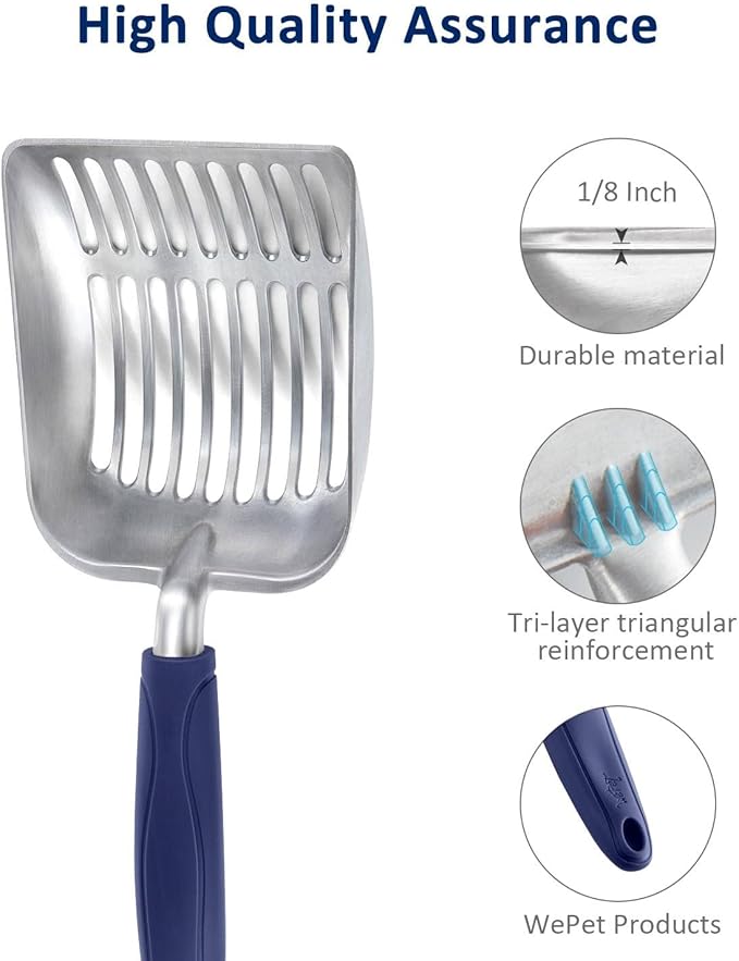 WePet Cat Litter Scoop, Aluminum Alloy Sifter, Kitty Metal Scooper, Deep Shovel, Long Handle, Poop Sifting, Kitten Pooper Lifter, Durable, Heavy Duty, for Litter Box