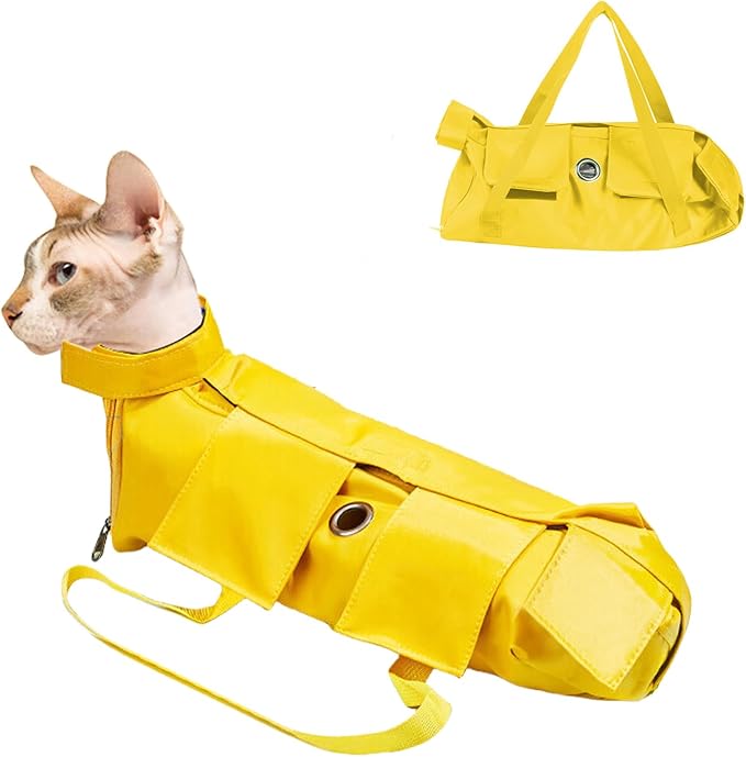 HDKUW Cat Grooming Bag,Foldable Travel Carrier for Cats,Anti-Bite Anti-Scratch Cat Grooming Restraint Bag,Pet Carrier for Administering Eye Drops,Ear Cleaner,Clipping Nails Yellow L