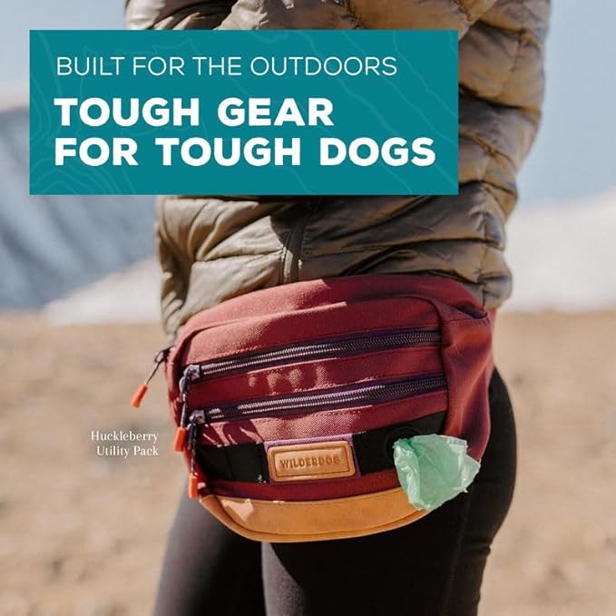 Wilderdog Utility Fanny Pack stores Treats, Balls, Keys in 3 Pockets with adjustable strap and Poop Bag dispenser (Pacific Blue)