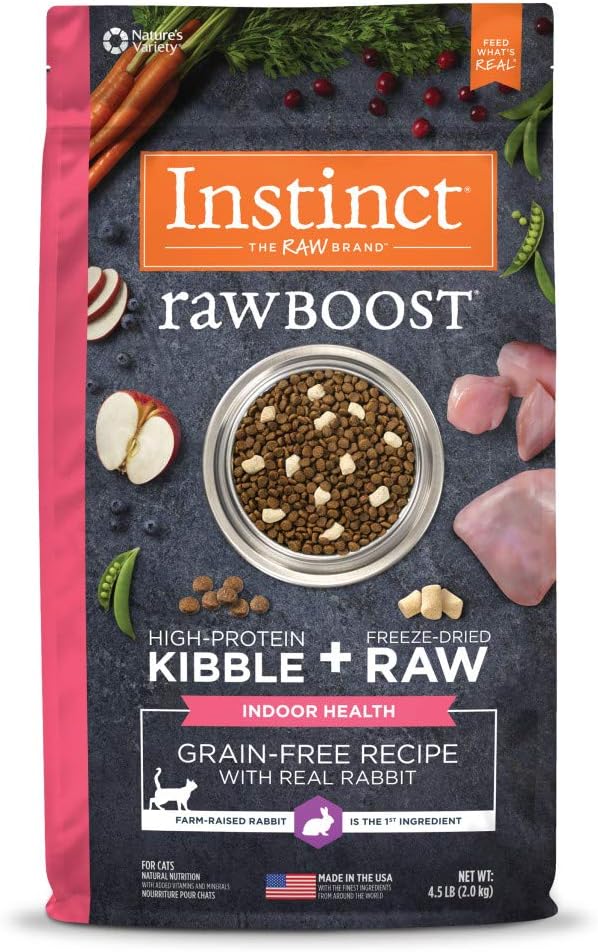 Instinct Raw Boost Indoor Health, Natural Dry Cat Food with Freeze Dried Pieces, Grain Free Recipe - Real Rabbit, 4.5 lb. Bag