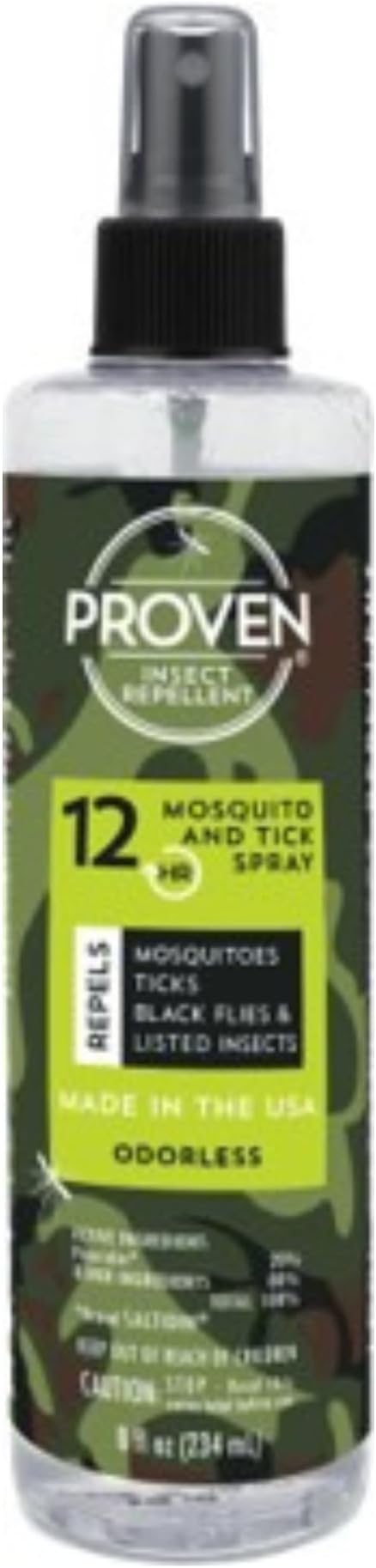 Proven Insect Repellent Spray, Keep Mosquitoes, Ticks and Flies Off, DEET Alternative Repellent, Up to 12-Hour Protection, Great for Camping or Hiking, 6 Ounce, Odorless Camo Spray, 1 Pack