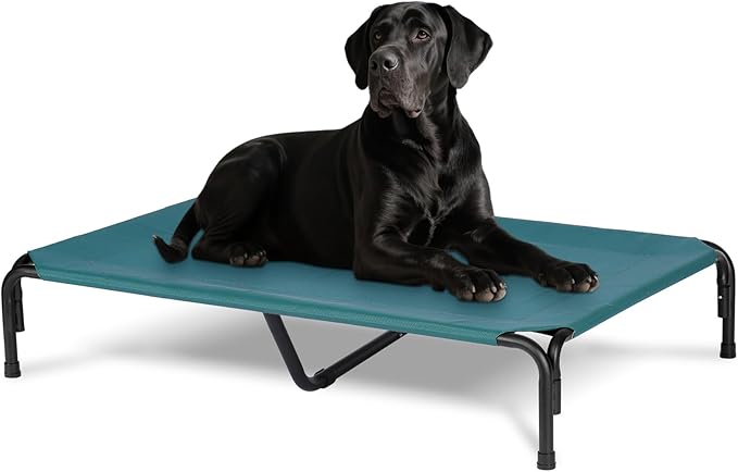 Elevated Dog Bed for Outdoor, XXL Raised Dog Cot Indestructible with Washable Mesh, Cooling Summer Pet Cot Chew Proof for Outside Camping Travel, 51 inch Green