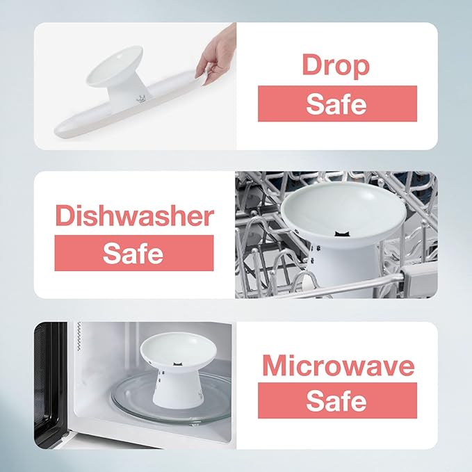 Necoichi Extra Wide Raised Cat Food Bowl, Elevated, Prevent Neck & Whisker Fatigue, Dishwasher and Microwave Safe, No.1 Seller in Japan! (Cat, Extra Wide Tilted)