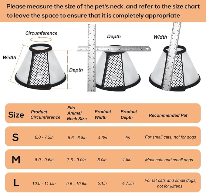 Vivifying Cat Cone, Adjustable Recovery Pet Cone, Lightweight Plastic Elizabethan Collar for Large Cats and Small Size Dogs