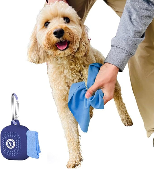 Sweet Paws Portable Dog Paw Towel, Lightweight & Super Absorbent Microfiber, Clips onto Leash, Quick Drying Towel for Dogs Paws with Silicone Case, Dry Dog’s Paws on The Go - Small - Newport Navy