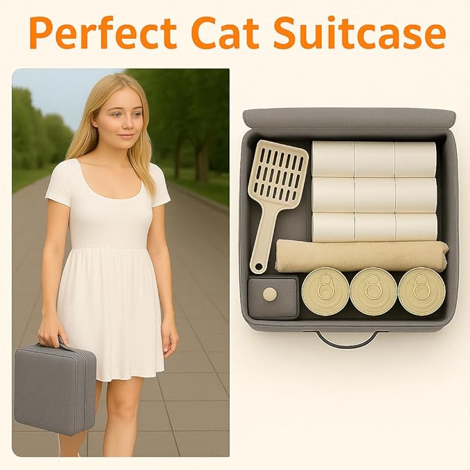 Portable Travel Litter Box for Cats, Small Foldable Travel Cat Litter Box with Zipped Lid, No Smell, Waterproof, Leak-Proof, for Car Hotel and Outdoor, Grey