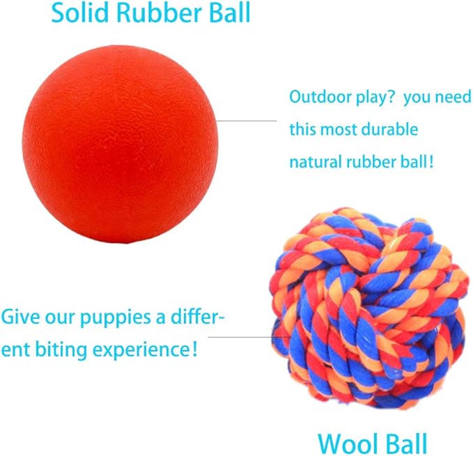 Puppy Balls - Pack with Different Functions & Teething Toys for Small Dogs, Squeaky Dog Balls, Rubber Chew Toys for Enrichment