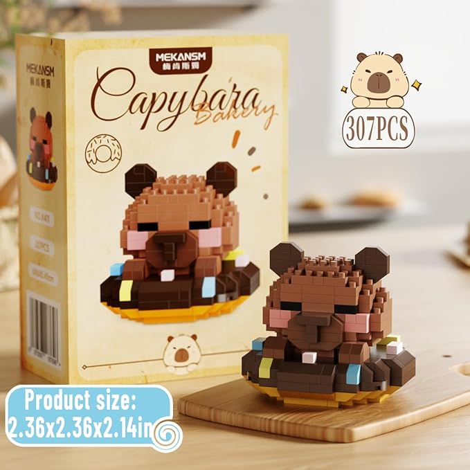 Chocolate Donut Cute Capybara Baking Bread Series Mini Building Toy Kawaii Animals Set Micro Adorable Pet Buildings Small Bricks Gifts Toys