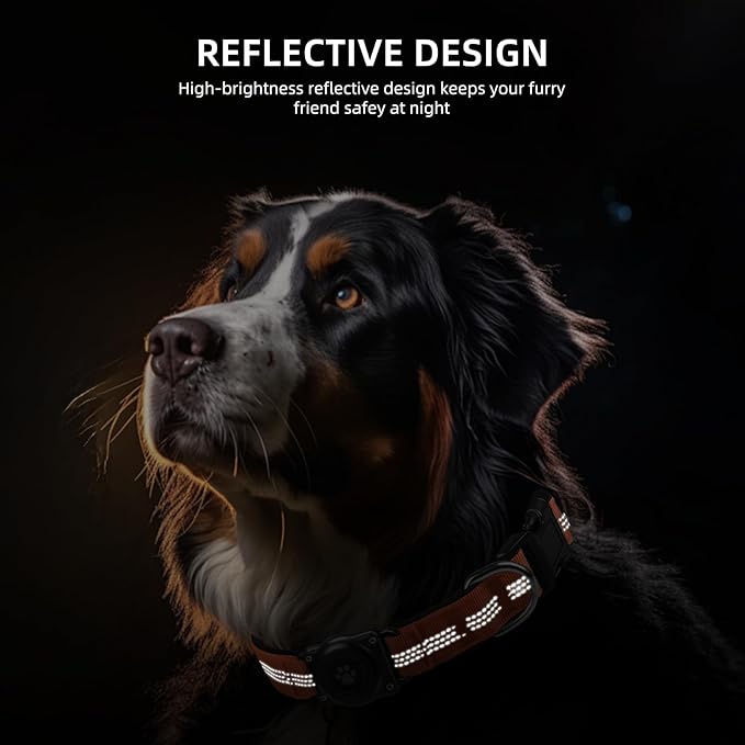 Upgraded AirTag Dog Collar, IP68 Waterproof Air Tag Dog Collar Holder, Reflective, Ultra-Durable, Comfortable Padded, Heavy Duty Dog Collars for Small Medium Large Dogs (M (12.6"-17.1"), Orange)