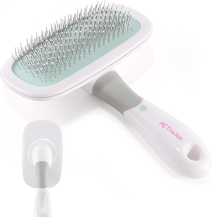 360°Rotating Dog and Cat Brush with Coated Tips and Soft Pins in 2 Length Gentle Slicker Brush for Small Dogs Puppies Yorkies Poodles Removes Loose Fur