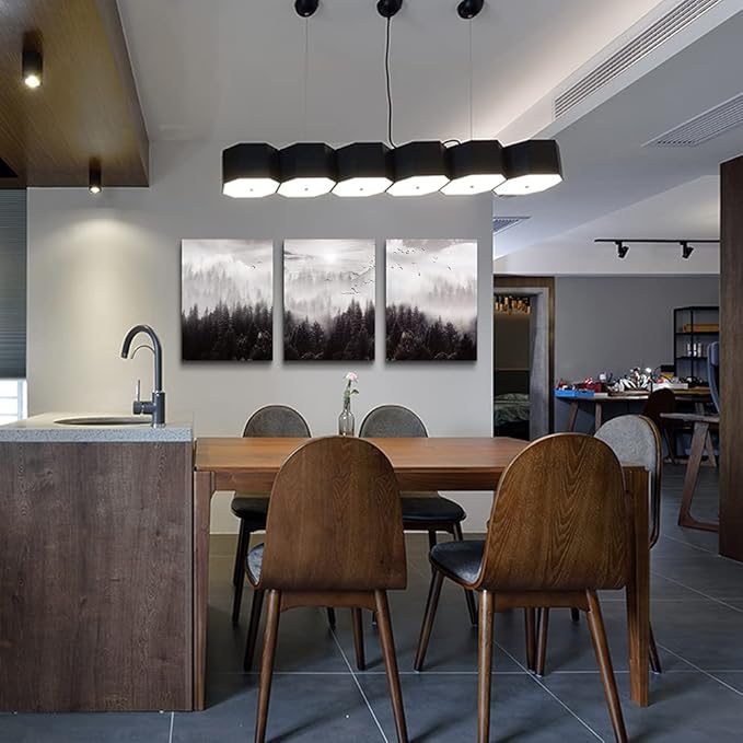 Framed Canvas Art - Boho Wall Decor Set of 3: Foggy Forest Trees Scenery for Living Room, Bedroom, Office, Farmhouse, Home Decoration