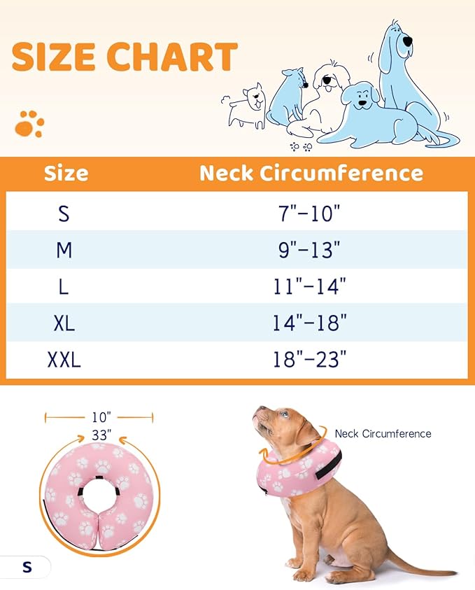 Supet Inflatable Dog Cone Collar Alternative After Surgery, Doggie Neck Donut Collar Recovery ECollar for Post Surgery, Soft Dog Cone for Small Medium Puppies Cats