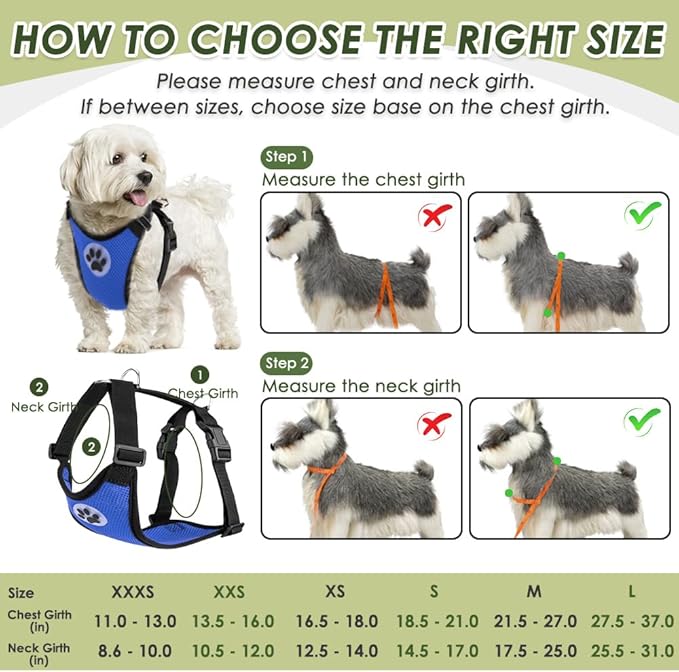 SlowTon Dog Seat Belt Harness for Car, Dog Car Harness Adjustable Mesh Breathable & Dog Seatbelt Safety Tether with Elastic Bungee for Small Medium Large Pets(Blue, Double Clip, XXS)