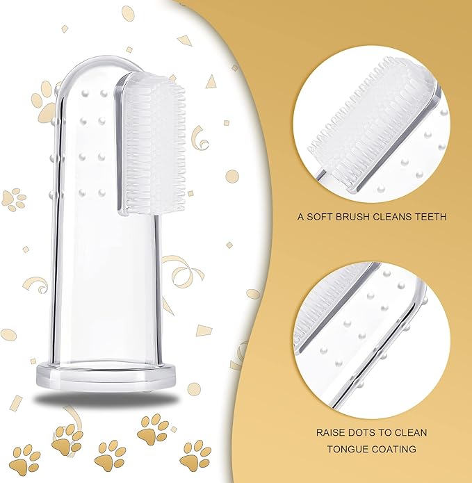 BLMHTWO 5 Pieces Dog Tooth Brushing Kit Finger Toothbrush for Dogs Cat Puppy Toothbrushs with Silicone Bristles and 16 Round Particles Thickened Silicone-Layer Transparent Dog Toothbrushs for All Pets