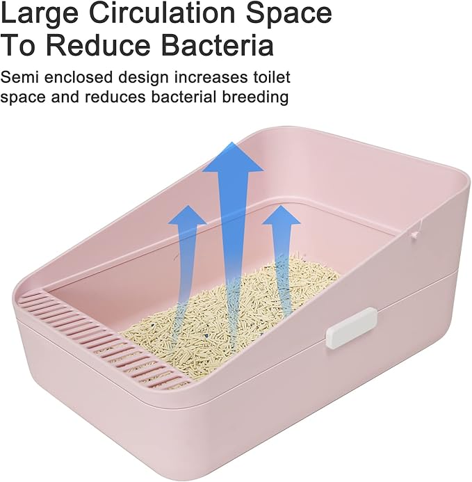 Sfozstra Open High-Sided Litter Box: Pink Medium Anti-Scatter Design - Self-Cleaning Sifting Tray - Low Tracking for Small Cats