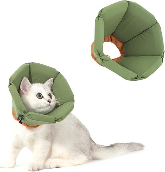Cat Cone Collar - Soft Waterproof Elizabethan for Cats, Cute Green Flower Anti-Lick Recovery Collar, Adjustable Healing Collar for Wound Care & Surgery，M