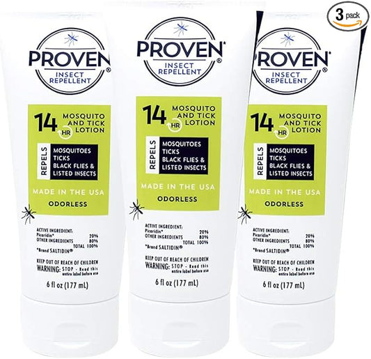 Proven Insect Repellent Lotion – Protects Against Mosquitoes, Ticks and Flies - 6 oz, Odorless 3-Pack3