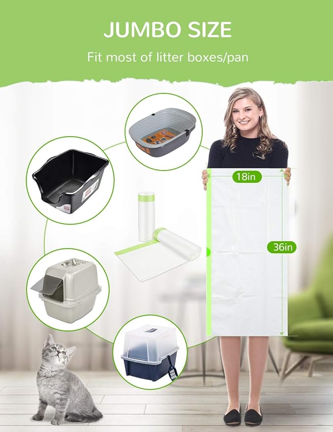 Litter Box Liners, 34 Count Jumbo Cat Litter Pan liners, Drawstring Litter Liner Bags For Litter Box, Easy Clean Up Thick Large Kitty Litter Liner XL, Eco Friendly Pet Cat Supplies(36" x 19")