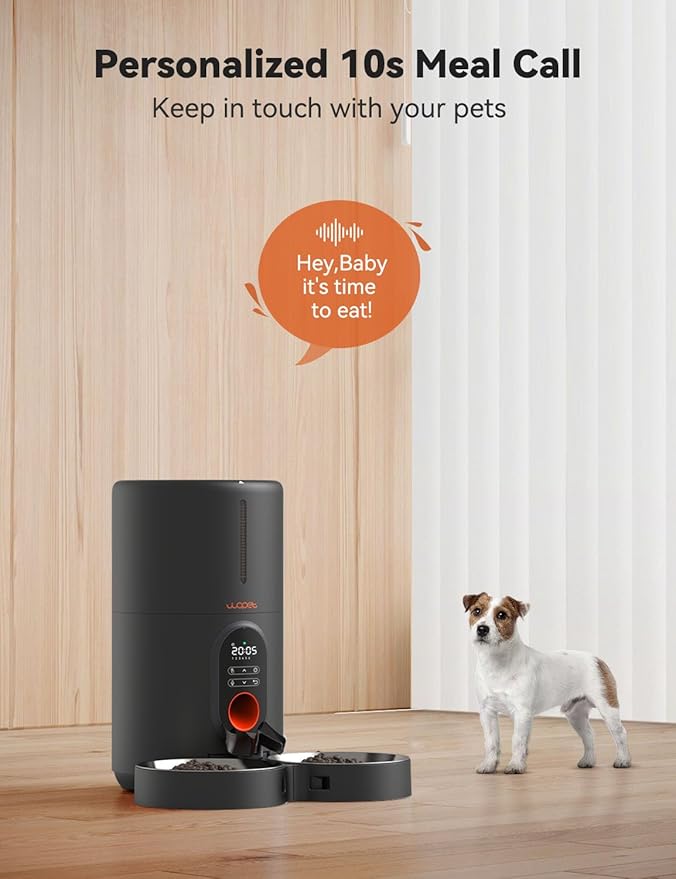 WOPET Automatic Cat Feeders 2 Cats-Timed Cat Feeder with Stainless Steel Bowl, Programmable 1-6 Meals Control, Dual Power Supply Auto Pet Feeder for Cats and Dogs