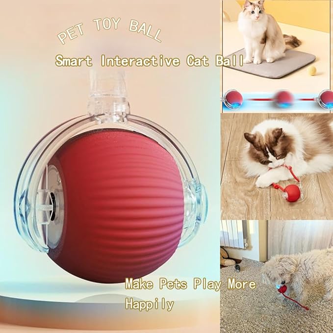 Interactive Cat Toys Ball for Indoor Cats, Auto Moving Cat Toys Interactive Motorized Electric Rolling Ball with Motion Sensor, Indoor Cats to Reduce Boredom (Red)