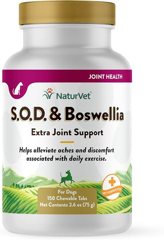 NaturVet S.O.D. & Boswellia Extra Joint Support Dog Supplement – Dog Hip Supplement – Helps Alleviate Aches, Pain – for Dog Flexibility, Healthy Joint Function – 150 Ct. Chewable Tablets