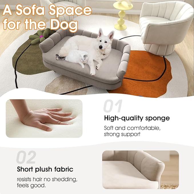 Dog Couch Sofa Bed, Comfortable Pet Sofa for Large and Medium Dogs, Soft Velvet Cushion, Durable Pet Furniture for Living Room, Washable Dog Bed for Couch 40.16‘’ (Gray)