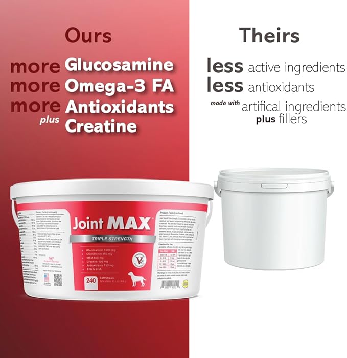 TS Joint Supplement Vet Formulated Pain & Inflammation Relief Treats Hip Dysplasia & Arthritis.Glucosamine, Chondroitin, Turmeric, MSM, HA, Creatine, Omega 3 EPA+DHA. All Dogs 240 Soft Chews