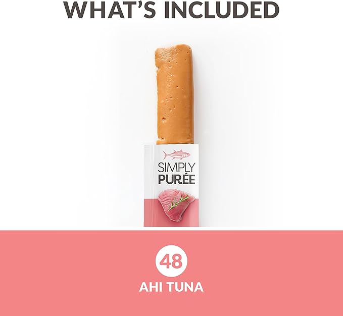 Simply Puree Ahi Tuna Tub for Cats | 48 Individual Servings of High-Protein, All-Natural Grain-Free Cat Treats | Easy-to-Serve, Delicious Puree Perfect for Snacking or Rewarding Your Cat