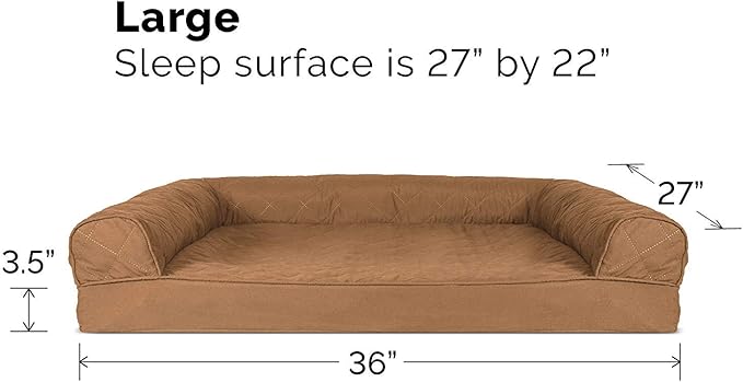 Furhaven Orthopedic Dog Bed for Large/Medium Dogs w/ Removable Bolsters & Washable Cover, For Dogs Up to 55 lbs - Quilted Sofa - Toasted Brown, Large