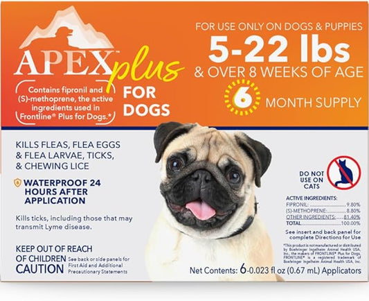 Apex Plus Flea and Tick Prevention for Dogs | Small (5-22 lbs) | 6-Month Supply | Dog Flea and Tick Treatment | 24-Hour Activation, Waterproof, 30-Day Protection