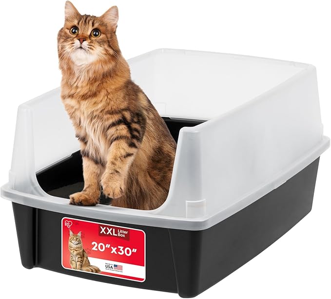 IRIS USA XX-Large Cat Litter Box, Open Top Extra Large Litter Box for Big Cats and Multi-Cat Households, High Sided Scatter Shield, Easy to Clean, 30" L x 20" W x 14" H, Black