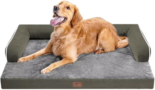 Large Dog Bed Orthopedic Washable - Removable Waterproof Cover Bed Pet - Large Big Dogs - Memory Foam - Couch Sofa with Removable Bolster - Dark Green Dog Bed