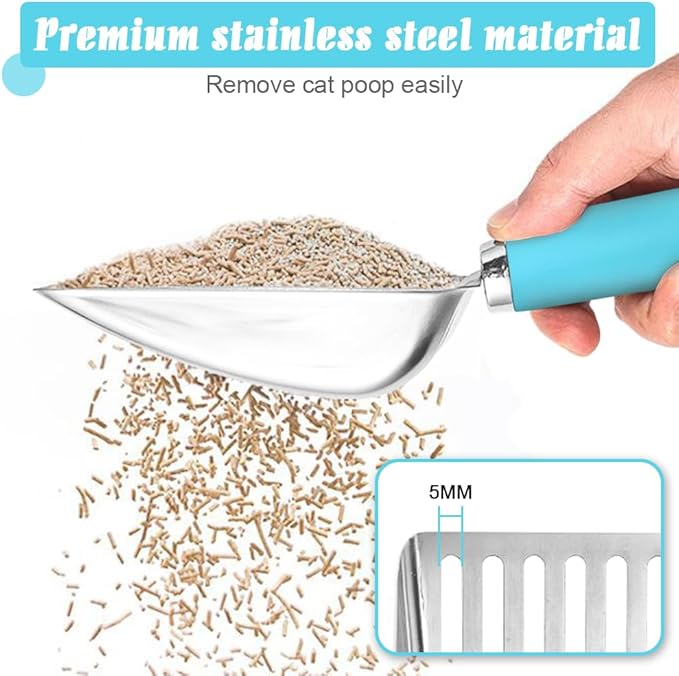 Cat Litter Scoop - Stainless Steel Metal Cat Litter Scoop-Sturdy Mesh Scooper - Mesh Shovel-Easy to Clean - Suitable for Cat Litter Box -Blue