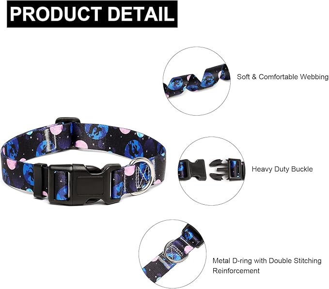 Mercano Adjustable Dog Collar - Special Design Patterns, Soft Nylon Comfortable Sturdy Pet Collar for Small Medium Large Dogs (XS, Night Sky)