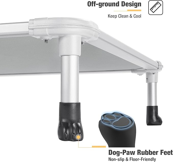Veehoo Chew Proof Elevated Dog Bed - Cooling Raised Pet Cot - Silver Aluminum Frame and Durable Textilene Mesh Fabric, Unique Designed No-Slip Feet for Indoor or Outdoor Use, Grey, Large, CWC2003