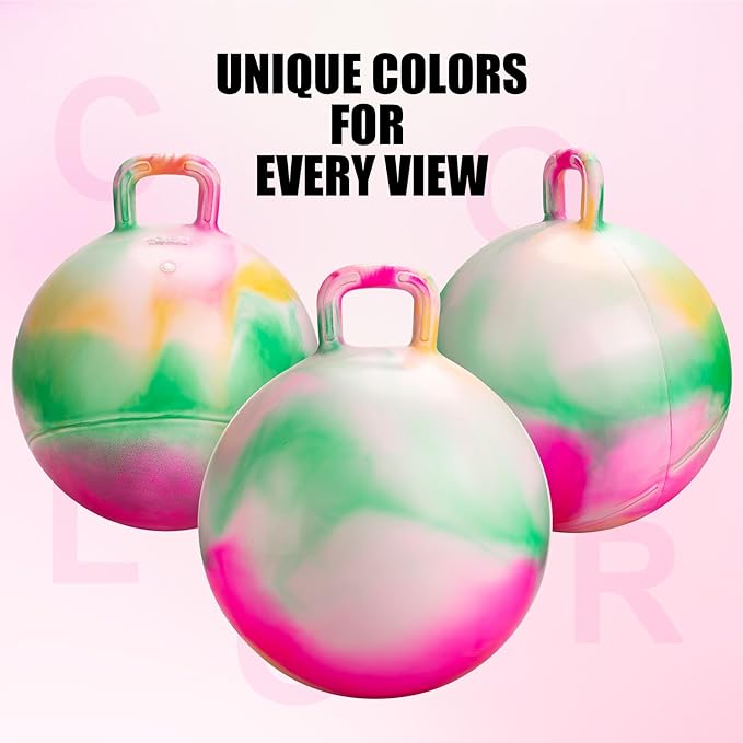 INPODAK Hopper Ball 22 Inch Bouncy Ball with Handle for Kids, Hippity Hop Jumping Bounce Hopping Toy for Boys Girls Ages 7-12 with Pump and Gift Box Great Gift for Birthday Holiday (Pink)
