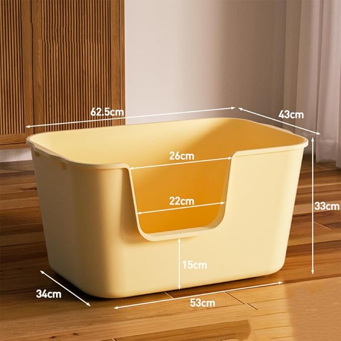 XXL Litter Box with High Sides - 24.6"L x 16.9"W x 12.99"H, Anti-Splash, Tool-Free Assembly, Multi-Cat, Jumbo (Yellow)