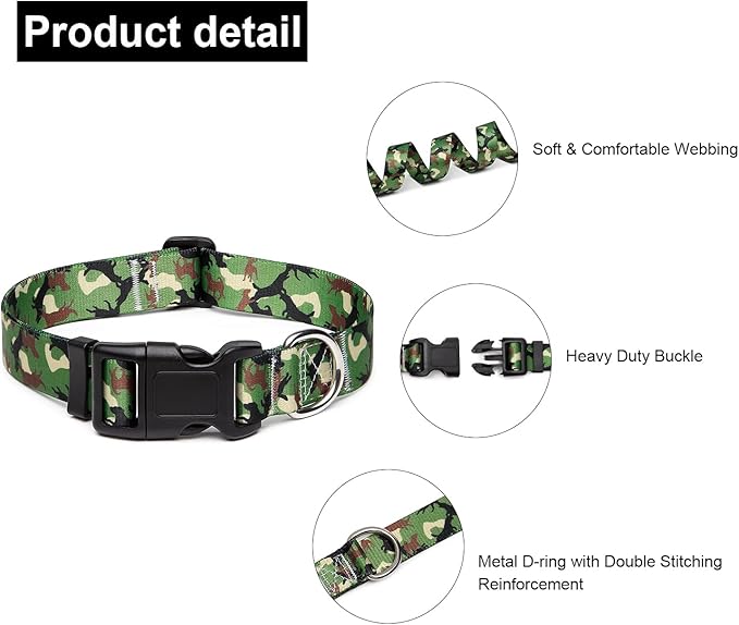 Mercano Adjustable Dog Collar - Special Design Patterns, Soft Nylon Comfortable Durable Pet Collar for Small Medium Large Dogs (M, Dog Camouflage Green)
