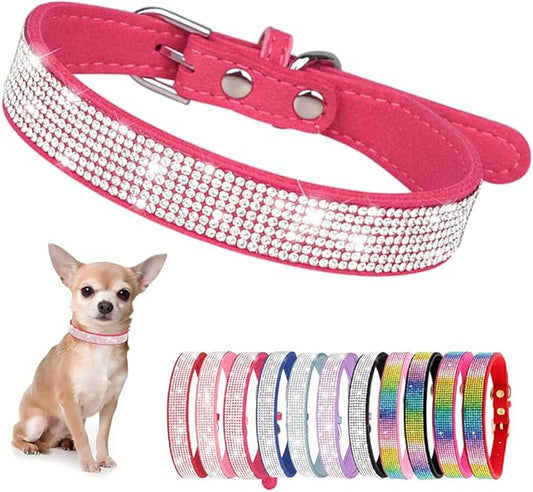 Rhinestone Dog Collar for Small Dogs, Bling Diamond Fancy Crystal Glitter Pretty Jewel Pet Puppy Collars for XXS XS Small Medium Large Breed Girl Dogs Female Cats Kitten, Hot Pink S
