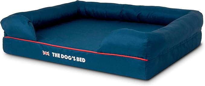The Dog’s Bed Orthopedic Dog Bed Large Blue Oxford with Red Trim UK Flag Dog Bed 36x27 Memory Foam, Pain Relief: Arthritis, Post Surgery, Lameness, Veterinary Approved, Waterproof Washable Cover